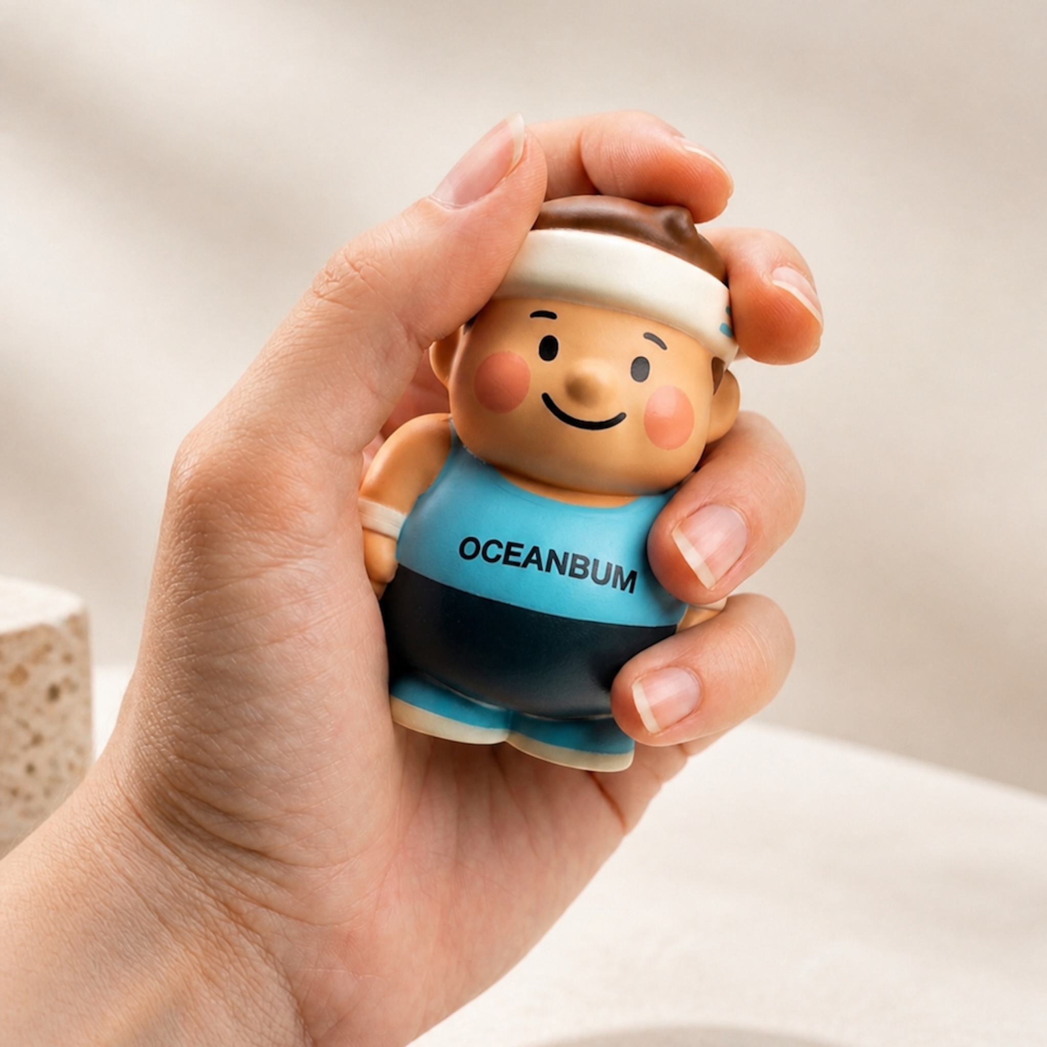 Close-up of a hand gently squeezing Oceanbum